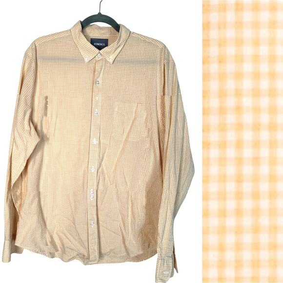 Bonobos L Standard Fit Cotton Poplin Gingham Plaid Button Up Dress Shirt Yellow - Picture 2 of 9